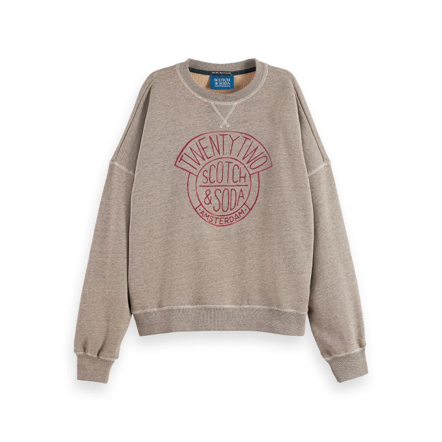 Picture of SCOTCH&SODA WOMEN'S WASHED OVERSIZED FIT SWEATSHIRT WITH GRAPHIC IN GREY MELANGE