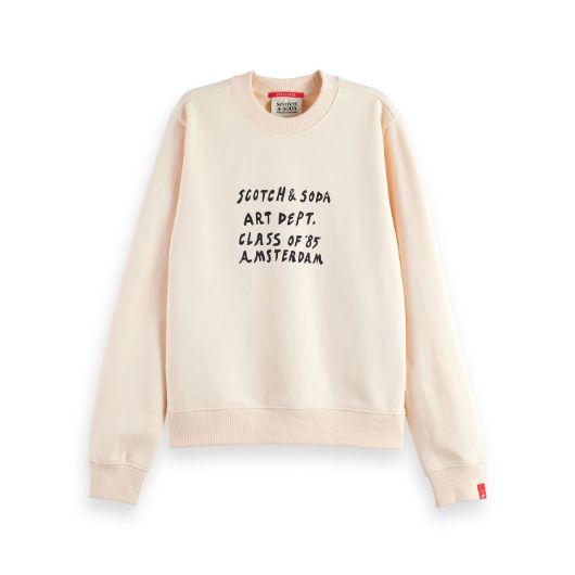 Показвай детайлите за SCOTCH&SODA WOMEN'S REGULAR FIT SWEATSHIRT WITH CHEST ARTWORK IN EGGNOG 1 - FanPoint Снимка на SCOTCH&SODA WOMEN'S REGULAR FIT SWEATSHIRT WITH CHEST ARTWORK IN EGGNOG 1