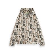 Снимка на SCOTCH&SODA WOMEN'S ALL OVER PRINTED OVERSIZED FIT HOODIE IN ART DEPT COLLAGE GREY SCALE 1