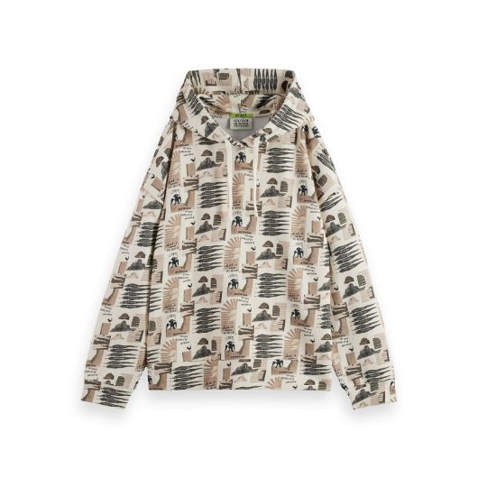 Показвай детайлите за SCOTCH&SODA WOMEN'S ALL OVER PRINTED OVERSIZED FIT HOODIE IN ART DEPT COLLAGE GREY SCALE 1 - FanPoint Снимка на SCOTCH&SODA WOMEN'S ALL OVER PRINTED OVERSIZED FIT HOODIE IN ART DEPT COLLAGE GREY SCALE 1