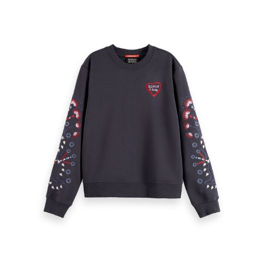 Показвай детайлите за SCOTCH&SODA WOMEN'S EMBROIDERED REGULAR FIT SWEATSHIRT IN CHARCOAL ART 1 - FanPoint Снимка на SCOTCH&SODA WOMEN'S EMBROIDERED REGULAR FIT SWEATSHIRT IN CHARCOAL ART 1
