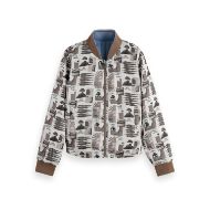 Снимка на SCOTCH&SODA WOMEN'S REVERSIBLE PRINTED AND QUILTED BOMBER IN ART DEPT COLLAGE GREY SCALE 1