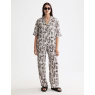 Снимка на SCOTCH&SODA WOMEN'S GIA - MID RISE WIDE LEG ELASTICATED TROUSERS IN ART DEPT COLLAGE GREY SCALE 7