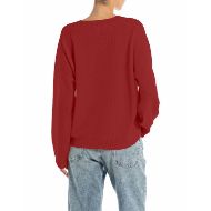 Picture of REPLAY WOMEN'S OVERSIZED V-NECK SEAMLESS JUMPER IN RED 2