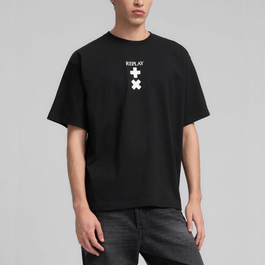 Picture of REPLAY MEN'S CREW-NECK T-SHIRT WITH REPLAY X MARTIN GARRIX LOGOS IN BLACK
