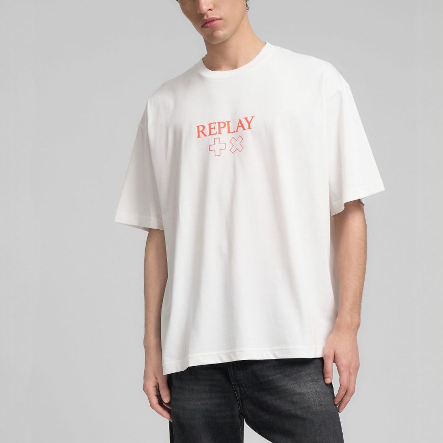 Picture of REPLAY MEN'S CREW-NECK T-SHIRT WITH REPLAY X MARTIN GARRIX GRAPHIC IN OFF WHITE