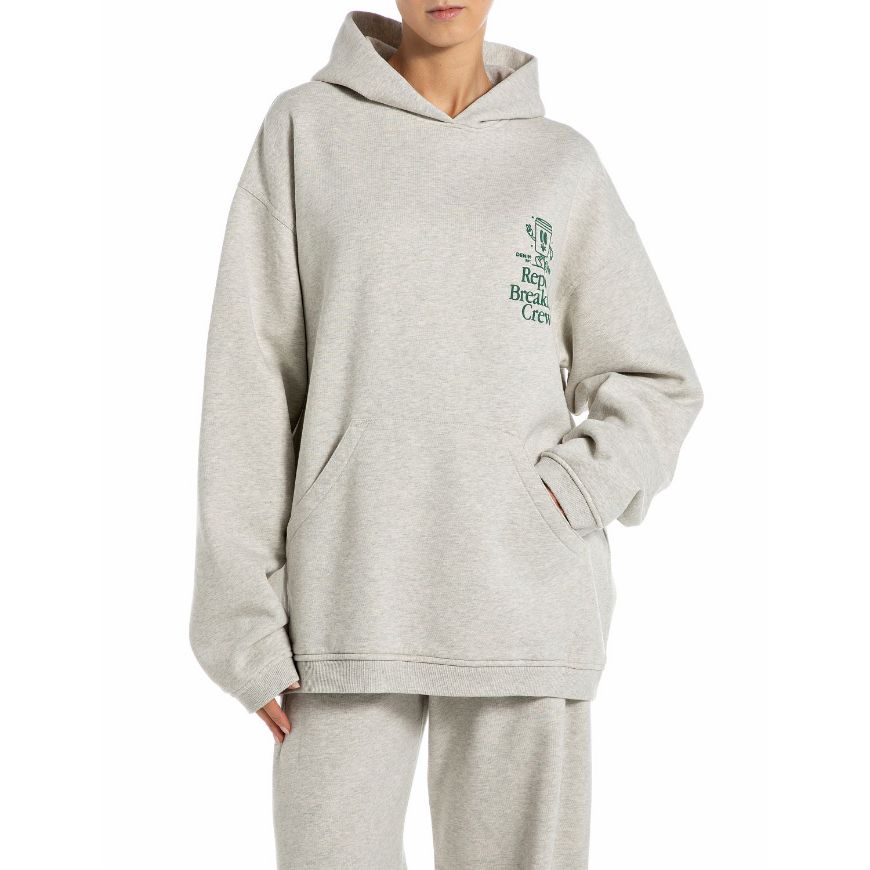 Picture of REPLAY WOMEN'S OVERSIZED HOODY WITH MINI AND MAXI PRINTS IN LIGHT GREY MELANGE