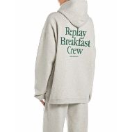 Picture of REPLAY WOMEN'S OVERSIZED HOODY WITH MINI AND MAXI PRINTS IN LIGHT GREY MELANGE 2