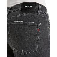 Picture of REPLAY WOMEN'S AKEME STRAIGHT-FIT JEANS 11 OZ WHITE WEFT BLACK DENIM IN DARK GREY 8