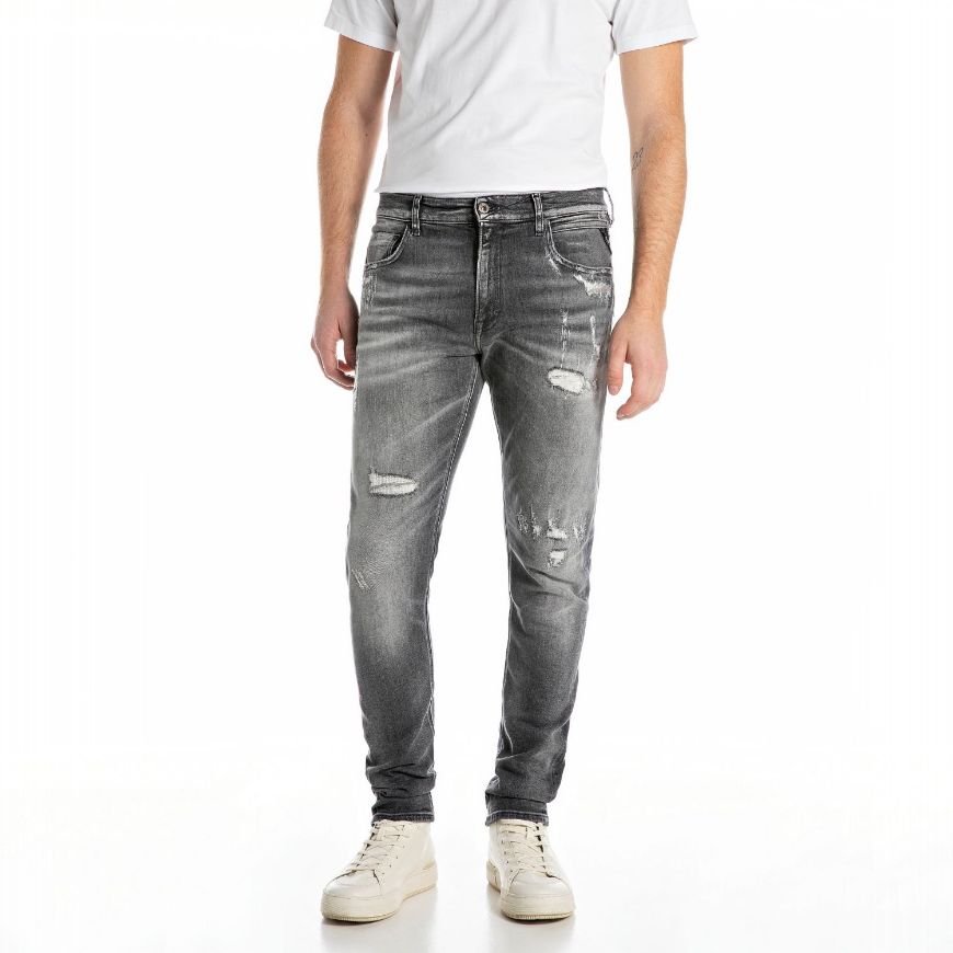 Снимка на REPLAY МЪЖКИ MICKYM SLIM-FIT ДЕНИМ 12 OZ WHITE WEFT BLACK POWER STRETCH DENIM В СИВО