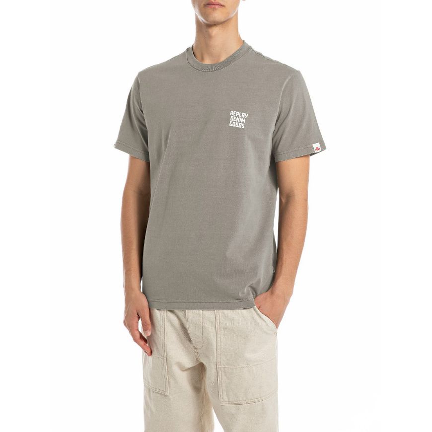 Picture of REPLAY MEN'S GARMENT DYED OPEN END DRY HAND JERSEY T-SHIRT IN SILVER