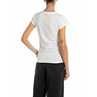 Picture of REPLAY WOMEN'S SKINNY-FIT T-SHIRT WITH PRINT IN NATURAL WHITE 2