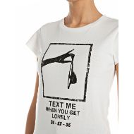 Picture of REPLAY WOMEN'S SKINNY-FIT T-SHIRT WITH PRINT IN NATURAL WHITE 3