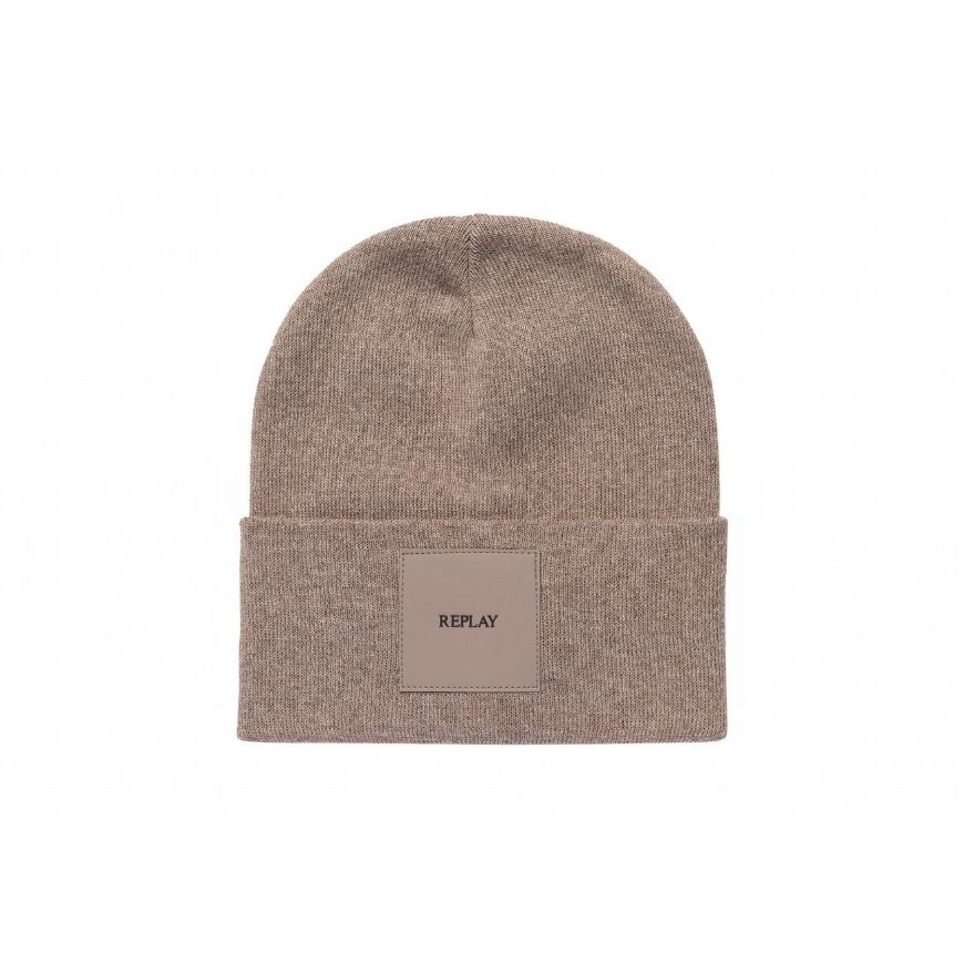 Picture of REPLAY UNISEX COTTON ACRYLIC BEANIE IN TAUPE GRAY