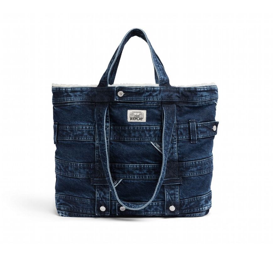 Picture of REPLAY WOMEN'S WASHED DENIM SHOPPER BAG IN BLUE DENIM