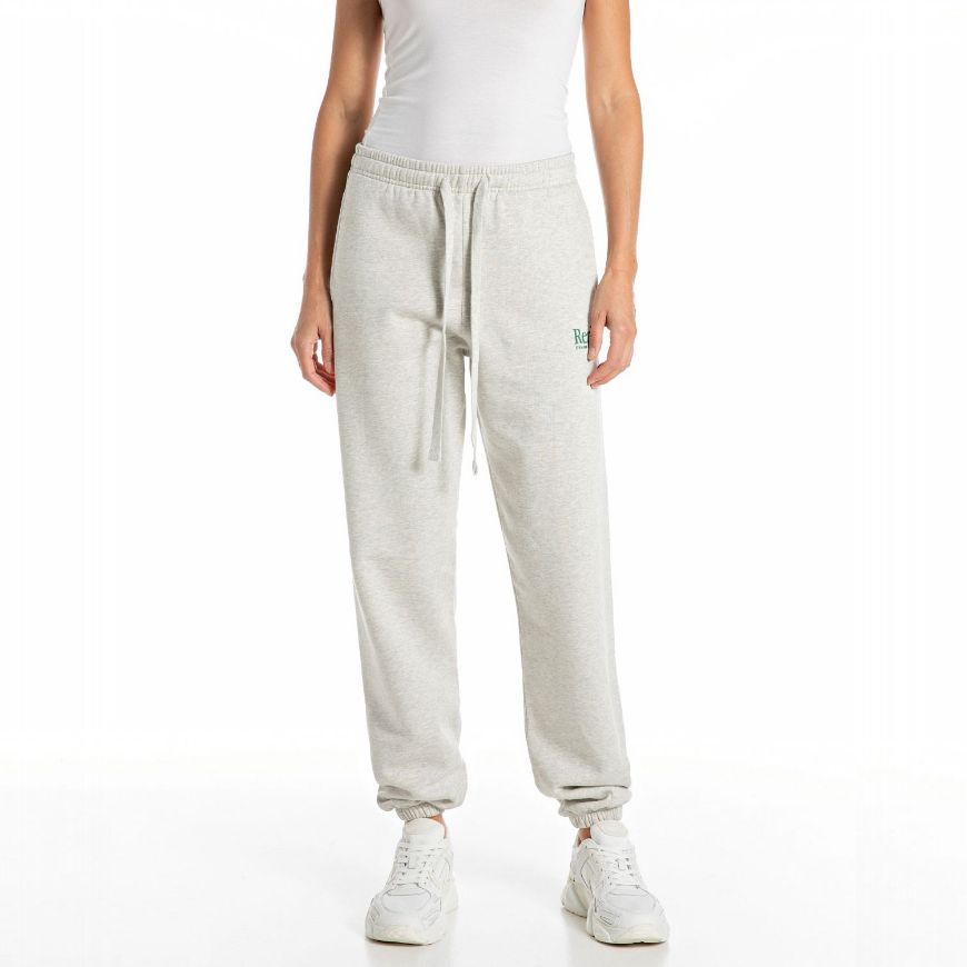 Picture of REPLAY WOMEN'S OVERSIZED FLEECE JOGGER WITH LETTERING IN LIGHT GREY MELANGE