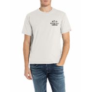 Picture of REPLAY MEN'S T-SHIRT WITH MINI AND MAXI PRINT IN NATURAL WHITE 1