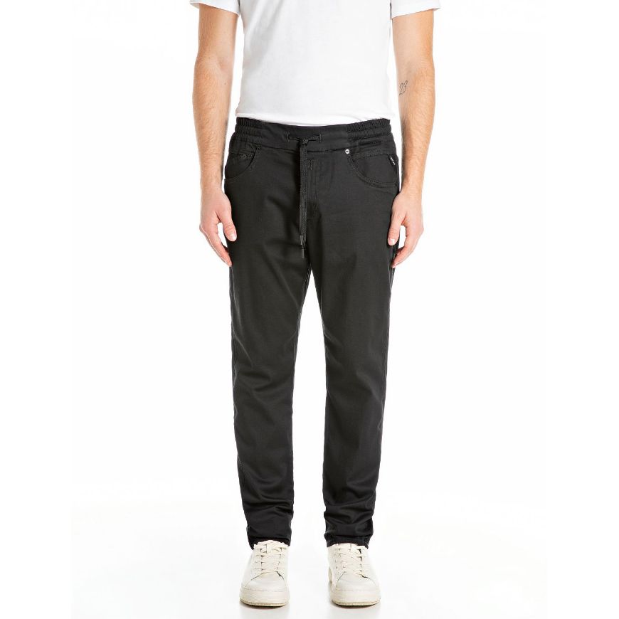 Picture of REPLAY MEN'S LANNY SLIM-FIT JEANS 8 OZ SUPER SOFT BLACK OD DENIM IN BLACK