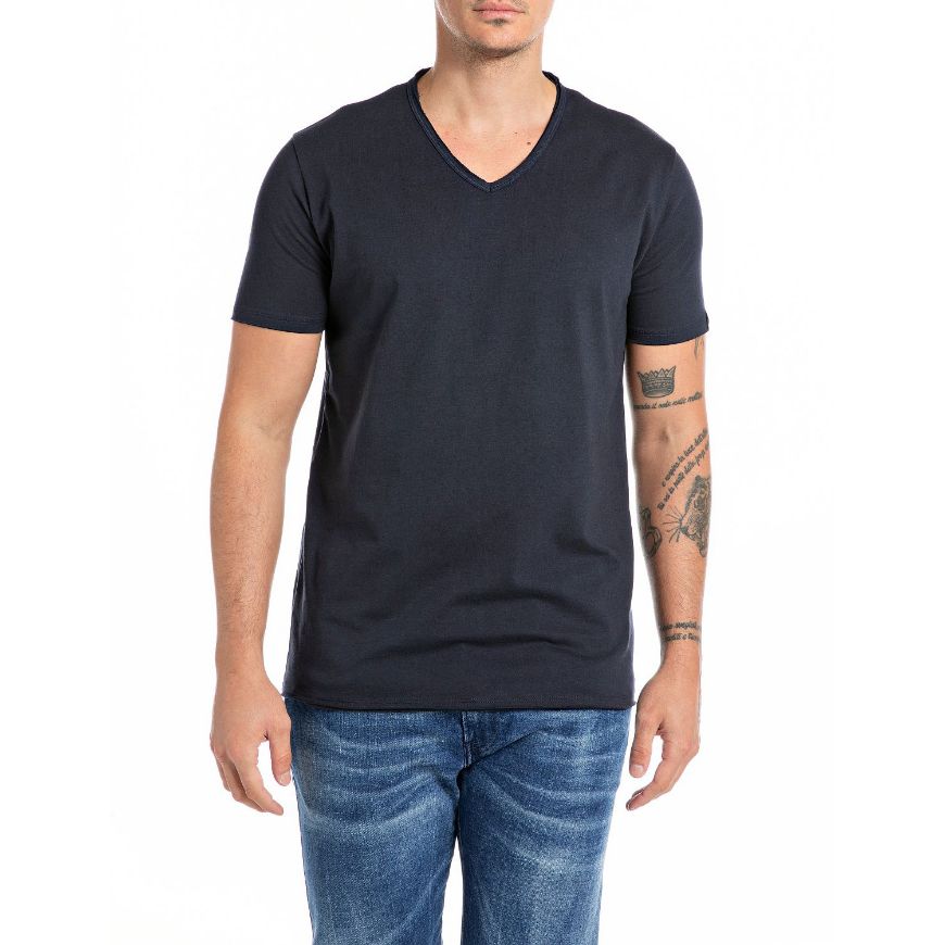 Picture of REPLAY MEN'S COTTON V-NECK T-SHIRT IN NIGHT BLUE