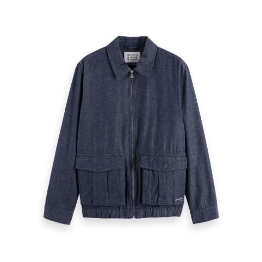 Показвай детайлите за SCOTCH&SODA MEN'S COTTON LINEN ZIP-THROUGH TWILL BLOUSON IN NAVY 1 - FanPoint Снимка на SCOTCH&SODA MEN'S COTTON LINEN ZIP-THROUGH TWILL BLOUSON IN NAVY 1