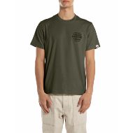 Picture of REPLAY MEN'S ORGANIC COTTON T-SHIRT WITH CHEST PRINT IN MILITARY GREEN 1