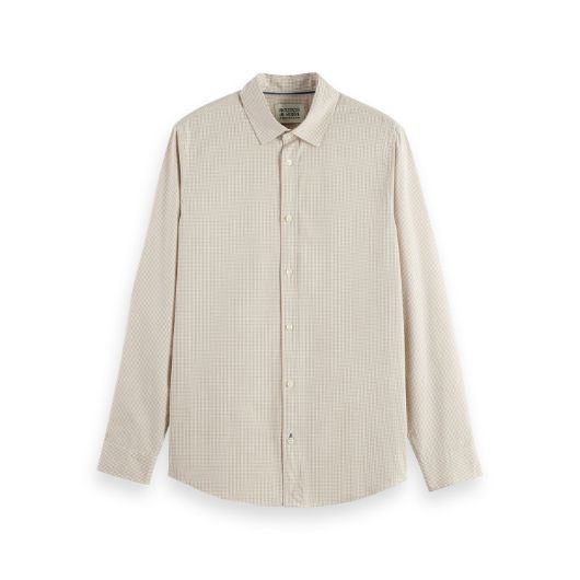 Show details for SCOTCH&SODA MEN'S MICRO-CHECK POPLIN SHIRT IN MEDIUM BEIGE 1 - FanPoint Picture of SCOTCH&SODA MEN'S MICRO-CHECK POPLIN SHIRT IN MEDIUM BEIGE 1