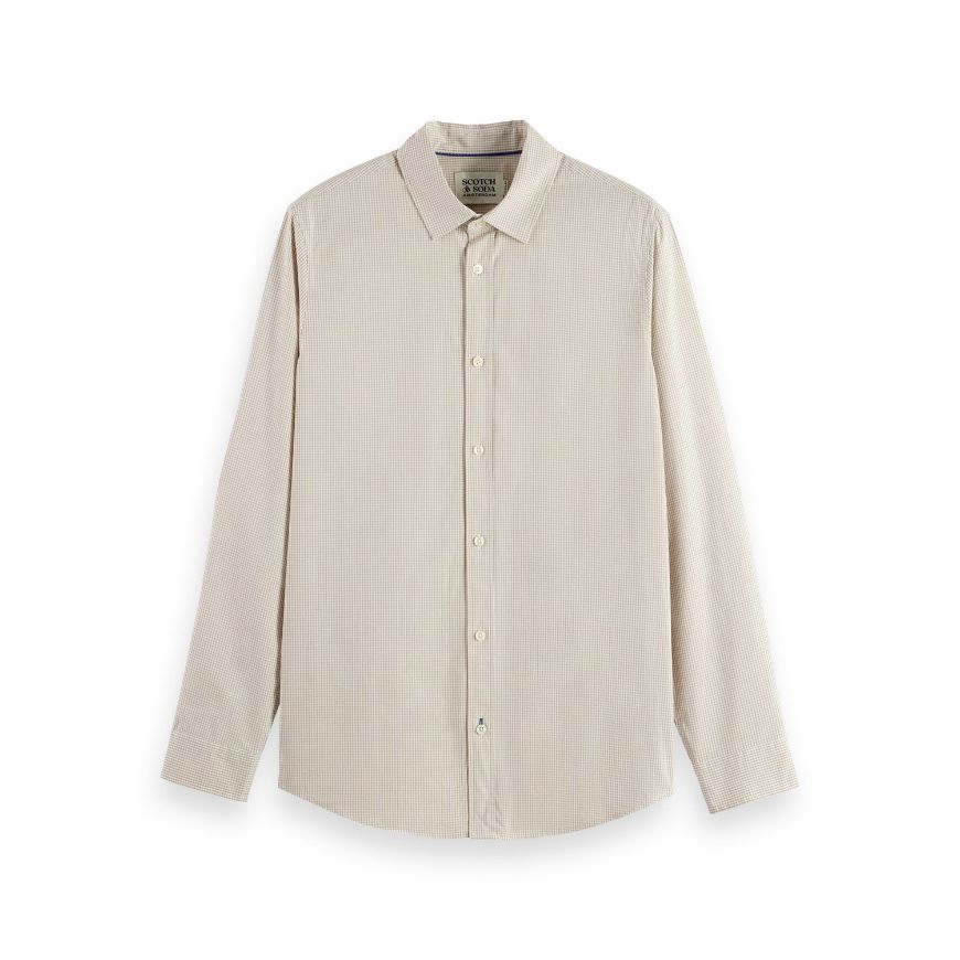 Picture of SCOTCH&SODA MEN'S MICRO-CHECK POPLIN SHIRT IN MEDIUM BEIGE