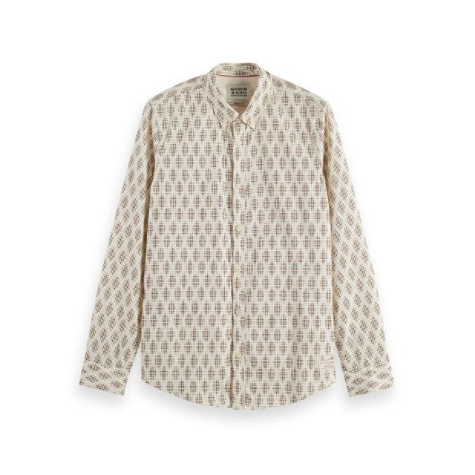 Show details for SCOTCH&SODA MEN'S MICRO AOP SLIM FIT SHIRT IN PIXEL DIAMOND EGGNOG 1 - FanPoint Picture of SCOTCH&SODA MEN'S MICRO AOP SLIM FIT SHIRT IN PIXEL DIAMOND EGGNOG 1