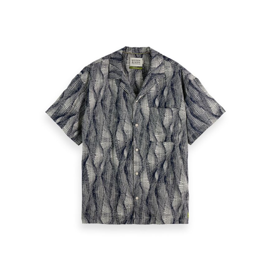 Picture of SCOTCH&SODA MEN'S PRINTED SHORT-SLEEVED TENCEL SHIRT IN NAVY MULTICOLOUR