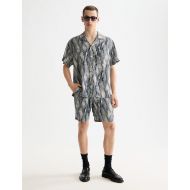 Picture of SCOTCH&SODA MEN'S PRINTED SHORT-SLEEVED TENCEL SHIRT IN NAVY MULTICOLOUR 7