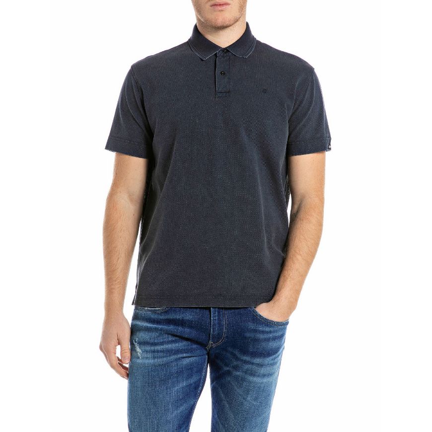 Picture of REPLAY MEN'S REGULAR-FIT PIQUÉ POLO-SHIRT IN DEEP NAVY