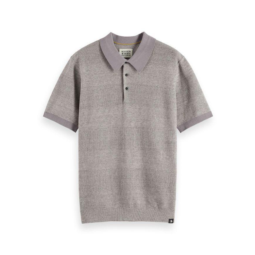 Picture of SCOTCH&SODA MEN'S KNITTED TONE ON TONE STRIPED REGULAR FIT POLO IN MEDIUM GREY
