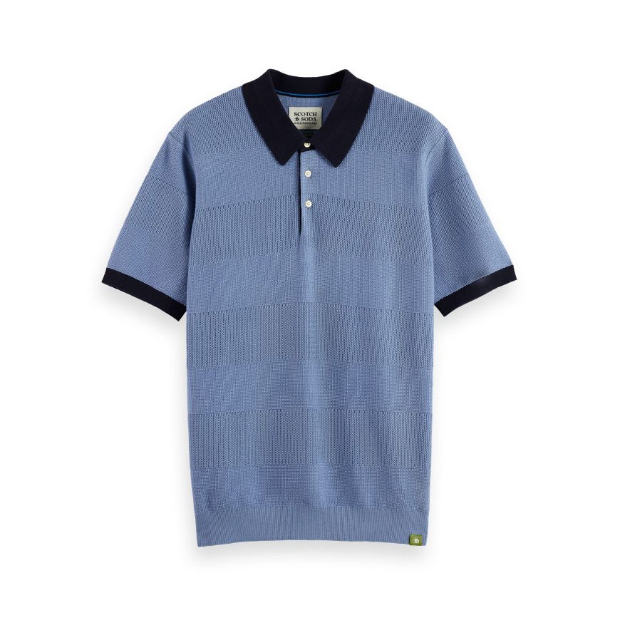 Picture of SCOTCH&SODA MEN'S KNITTED TONE ON TONE STRIPED REGULAR FIT POLO IN BLUE