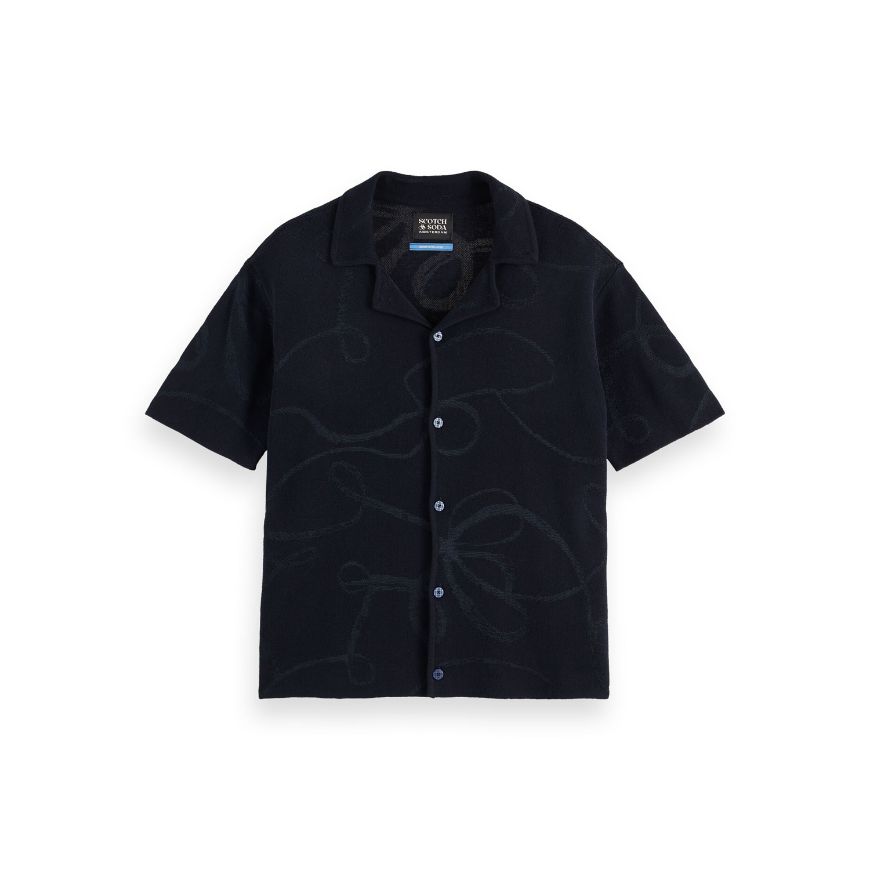 Picture of SCOTCH&SODA MEN'S JACQUARD KNITTED SHORT SLEEVE SHIRT IN NAVY