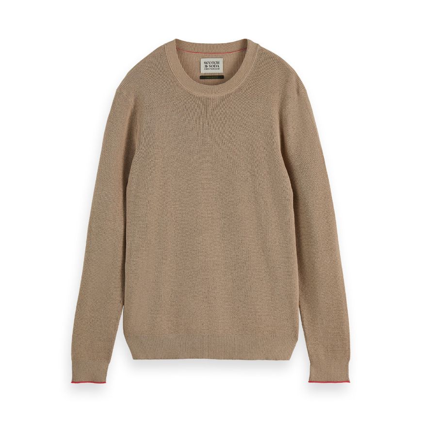 Picture of SCOTCH&SODA MEN'S LINNEN BLEND CREW NECK IN MEDIUM BEIGE