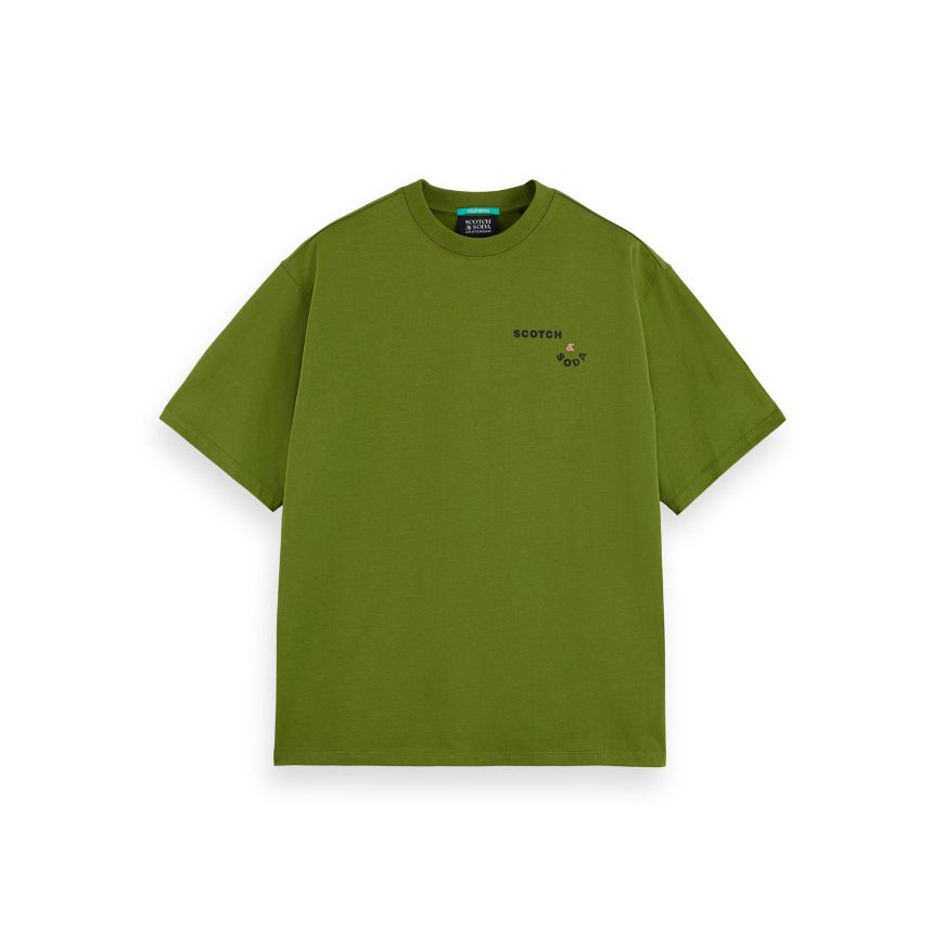 Picture of SCOTCH&SODA MEN'S LOOSE FIT FRONT AND BACK ARTWORK T-SHIRT IN DARK GREEN
