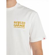 Picture of REPLAY MEN'S COTTON T-SHIRT WITH REPLAY GARAGE PRINTS IN NATURAL WHITE 4