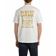 Picture of REPLAY MEN'S COTTON T-SHIRT WITH REPLAY GARAGE PRINTS IN NATURAL WHITE 2