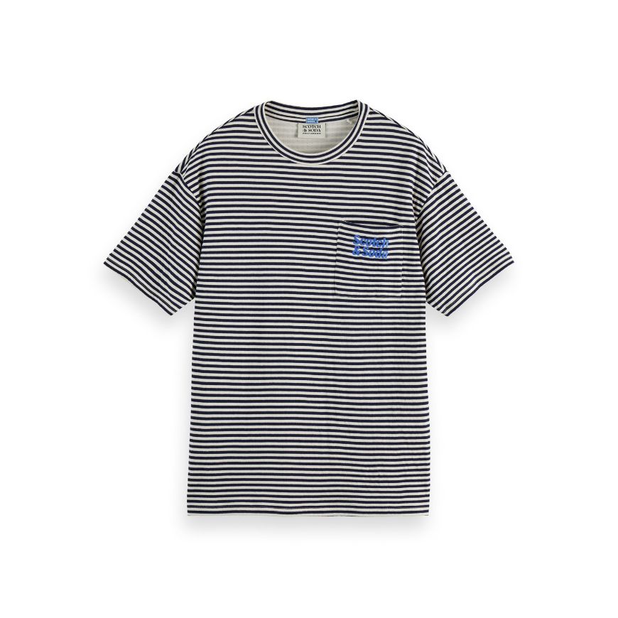 Picture of SCOTCH&SODA MEN'S DOUBLE FACE JERSEY POCKET T-SHIRT IN NAVY/WHITE