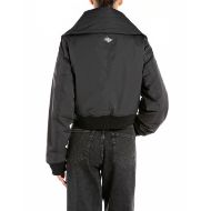 Picture of REPLAY WOMEN'S CROPPED POLY SATIN JACKET WITH HIGH COLLAR IN BLACK 2