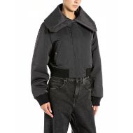 Picture of REPLAY WOMEN'S CROPPED POLY SATIN JACKET WITH HIGH COLLAR IN BLACK 1