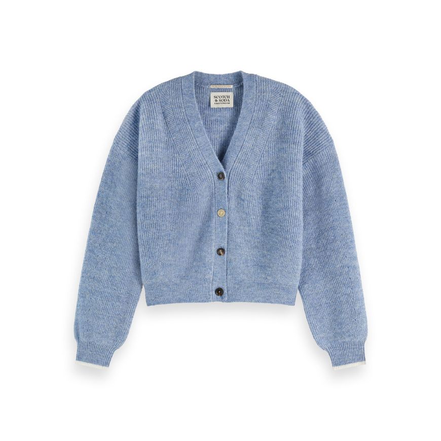 Снимка на SCOTCH&SODA WOMEN'S FUZZY RELAXED CARDIGAN IN FADED DENIM MELANGE