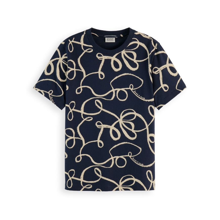 Снимка на SCOTCH&SODA WOMEN'S ALL OVER PRINT REGULAR FIT T-SHIRT IN RIBBON NAVY AOP