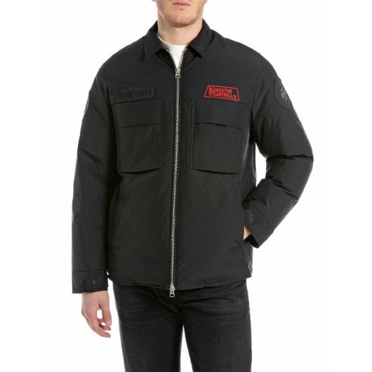 Show details for REPLAY MEN'S FULL-ZIP SHACKET WITH PATCHES IN BLACK 1 - FanPoint Picture of REPLAY MEN'S FULL-ZIP SHACKET WITH PATCHES IN BLACK 1