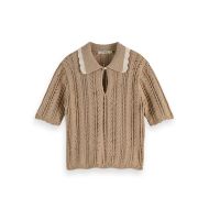 Снимка на SCOTCH&SODA WOMEN'S POINTELLE COLLARED KNITTED POLO IN PLAZA TAUPE 1