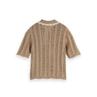 Снимка на SCOTCH&SODA WOMEN'S POINTELLE COLLARED KNITTED POLO IN PLAZA TAUPE 2