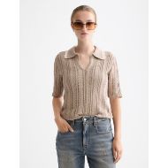 Снимка на SCOTCH&SODA WOMEN'S POINTELLE COLLARED KNITTED POLO IN PLAZA TAUPE 4