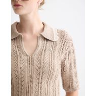 Снимка на SCOTCH&SODA WOMEN'S POINTELLE COLLARED KNITTED POLO IN PLAZA TAUPE 6