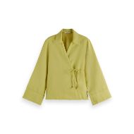 Снимка на SCOTCH&SODA WOMEN'S WRAP SHIRT WITH TIE CLOSURE IN GOLDEN GREEN 1