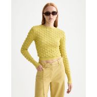 Снимка на SCOTCH&SODA WOMEN'S SLASH NECK TEXTURED STITCH PULLOVER IN GOLDEN GREEN 4